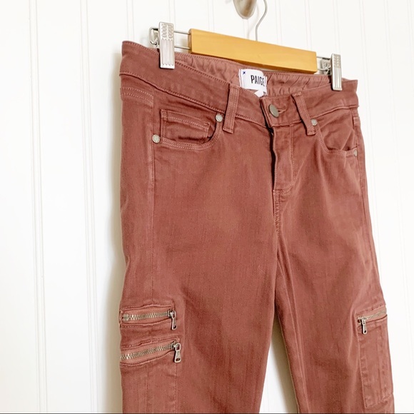 Paige ‘Ivy’ Burgundy Skinny Jeans Zipper Detail - Picture 3 of 6